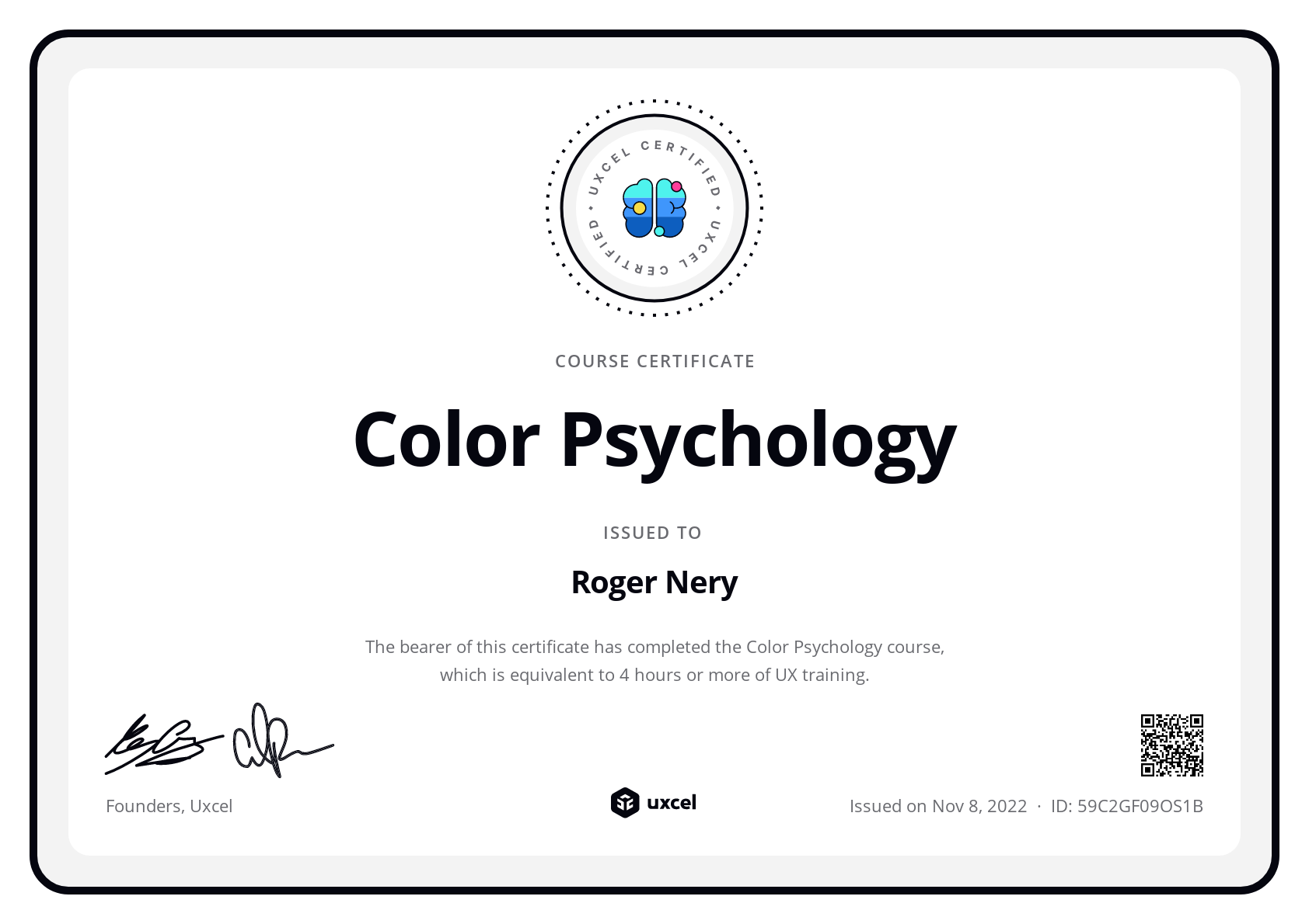 Roger Nery's certificate